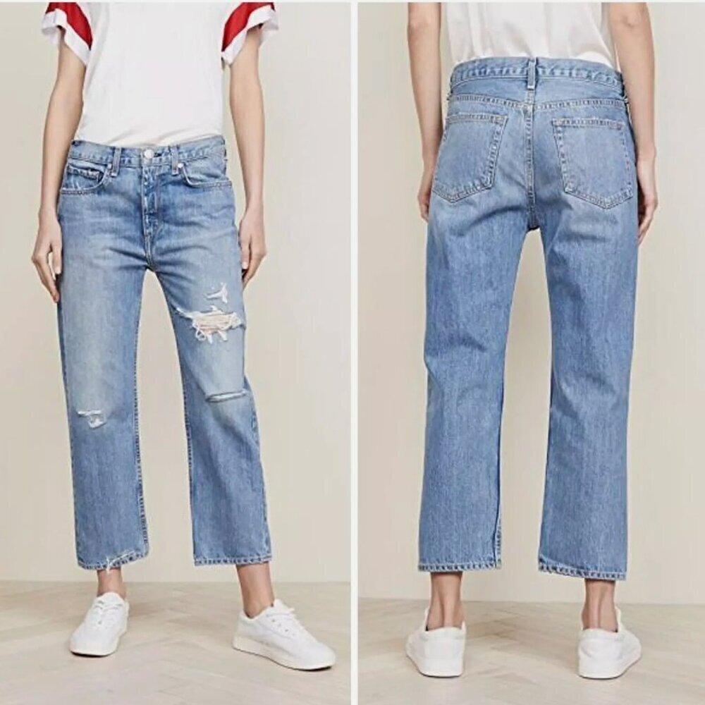Rag & Bone Boy Jeans Distressed Crop Straight Medium Wash Women's 26